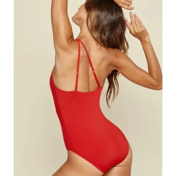 Andie Red One-Shoulder Swim One Piece - Picture 2 of 7